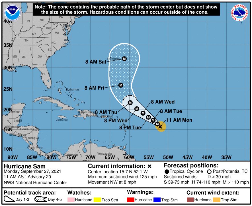 Hurricane Sam Category 3 Storm with Potential Threat to Bermuda ...